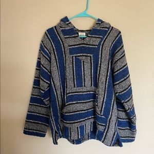 Sunspecs Blue and Gray Striped Adult Baja Mexican Hoodie